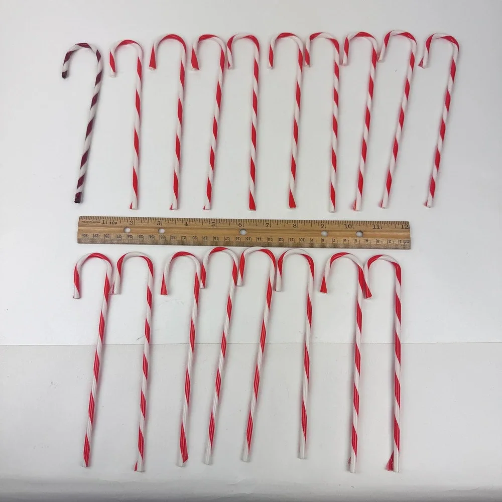18 Vtg Thin Plastic Red White Stripe‎ Candy Cane Christmas Ornament 7.5inch READ